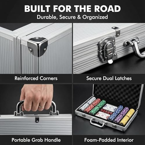 500 Piece Poker Chip Set 11.5g Heavyweight Iron Core Composite Chips with Aluminum Case Playing Cards and Dealer Buttons for Texas Holdem Blackjack Casino Gaming