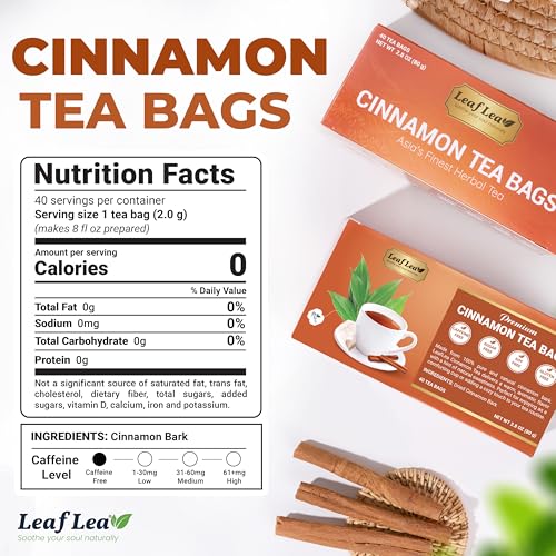 Image of LeafLea Cinnamon Tea Bags, Bold Ground Cinnamon Spice, Sugar-Free, 80 Count