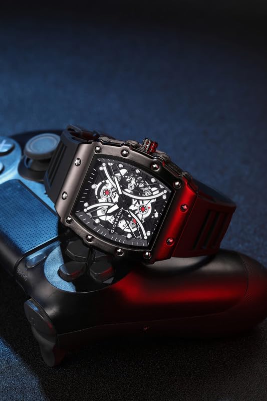 Image of Giordano Analog Square Watch for Men with Skeleton Design, Rugged Textured Case, Luminous Hands, and Silicone Strap