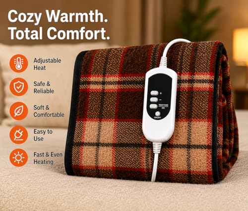 Image of Odessey Electric Heating Blanket for Single Bed | Adjustable Temperature Control | Fast Heating Bed Warmer | Soft Flannel Electric Blanket for Winter Use