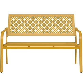 Alternative view of Grand patio Garden Bench, Outdoor Benches with Anti-Rust Steel Metal Powder Coated Frame, Patio Bench for Front Porch Park Outside Furniture Decor, Sunflower Yellow