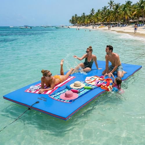 Outroad 9FT Floating Water Pad Mat, 3 Layers XPE Foam Lily Pad for Beach, Ocean, Lake, Roll-Up Floating Island for Water Recreation and Relaxing（Blue）