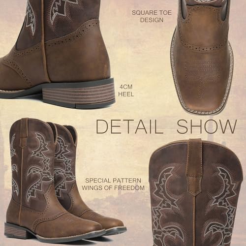 Mens Cowboy Boots Square Toe Western Boots Pull On Slip Resistant Work For Men Traditional Country Mid Calf Chunky Heel Embroidered Ankle Booties2