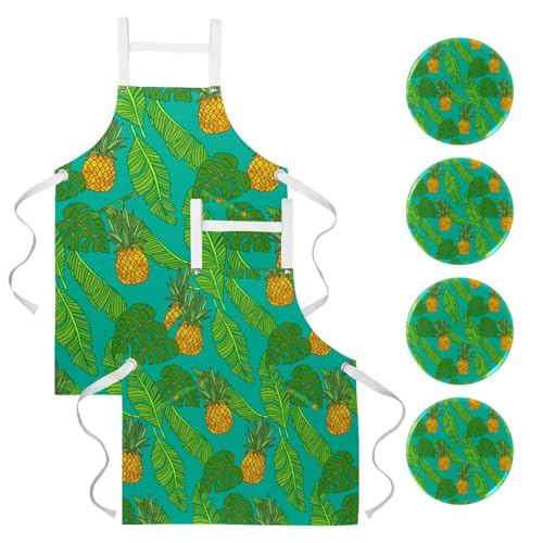 Tablier de serveuse anti-taches à motif tropical pour restaurant et bistrot