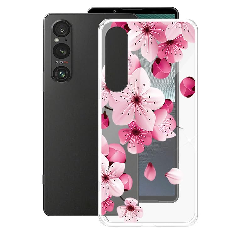 AQGG Custodia per Sony Xperia 1 V (6.50) Cover, Transparente Protettivo Sottile Morbido Silicone Custodia Protezioni Skin Bumper - Fiore di pesco