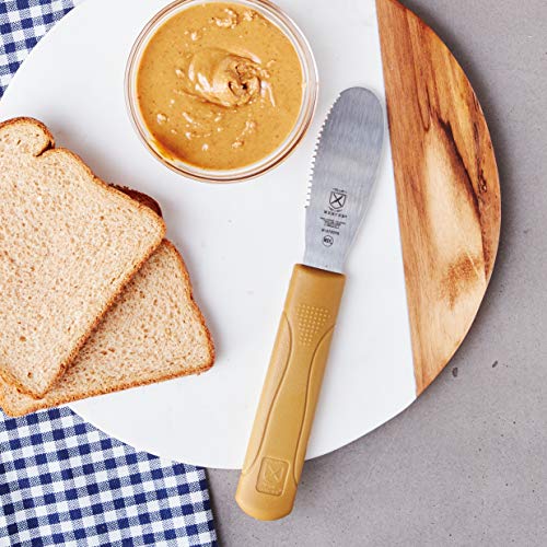 Image of Mercer Culinary Millennia Wavy Edge Spreader, 3.5 Inch Blade, Peanut Butter Color Handle
