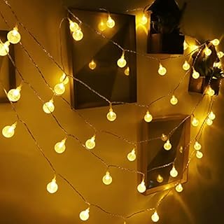 Outdoor Fairy Lights Battery Operated & USB Plug in Powered,30FT 60LED Waterproof Crystal Bulbs String Lights with Romote/Timer Hanging Decor Lights for Bedroom Indoor Garden Christmas (Warm White)