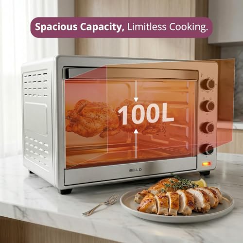 Image of iBELL 100L Electric Oven IBLEOSS100LG | 2800W High Power | Rotisserie, Convection & Inner Lamp | Stainless Steel Body | Multi-Function Baking, Grilling & Toasting Oven