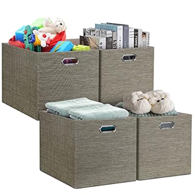 Posprica 13x15x13 Storage Cube Bins, Foldable Collapsible Storage Bins Boxes, Fabric Decorative Storage Baskets Organizer for IKEA Kallax, Shelves, Closet, Clothes, Toy, Set of 4-Coffee
