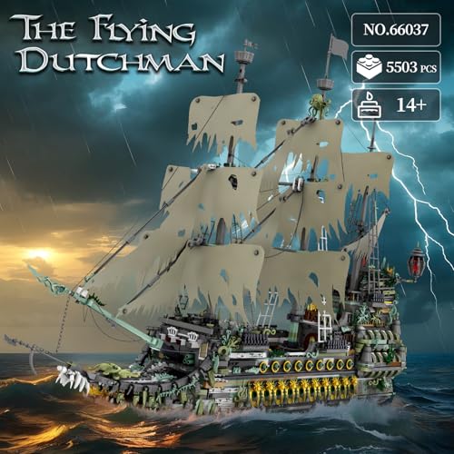 Image of Reobrix Pirate Ship Building Sets, MOC Flying Dutchman Model Toy Boat,Green Ghost Ship Building Blocks Sets 66037,Toy Sets for Adults,Halloween Home Decor Birthday Gifts for Kids 14+(5503 PCS | 66037 Maquette Bateau, Cannons with Shooting Function, 360 Rotating Rudder, Large Sailing Ship, Flying Dutchman, 5865 Pieces