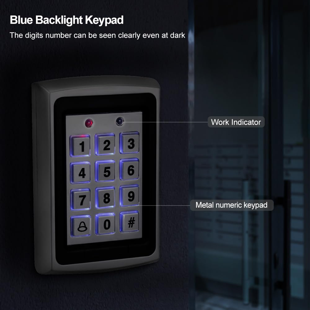 FST RFID-Türzugangskontrollsystem wasserdichte RFID-Tastatur für den Außenbereich + 180KG Elektrisches Magnetschloss + Regenschutz + 15-teilige Schlüsselkarten für zu Hause