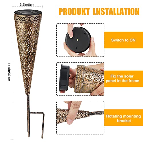 Vivibel Solarleuchten Garten, Metall Solarleuchten für Außen, Solar Gartenleuchte Wasserdicht IP65 Solarlampen für Garten, Warmweiß Dekoration Licht für Terrasse, Rasen, Garten Hofwege und Wege – Bild 5