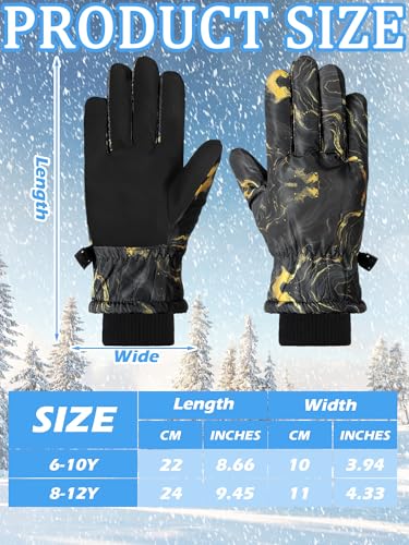 Image of SATINIOR 2 Pairs Kids Waterproof Winter Snow Gloves Ski Gloves for Boy Girl Outdoor Warm Thickening Snowboard
