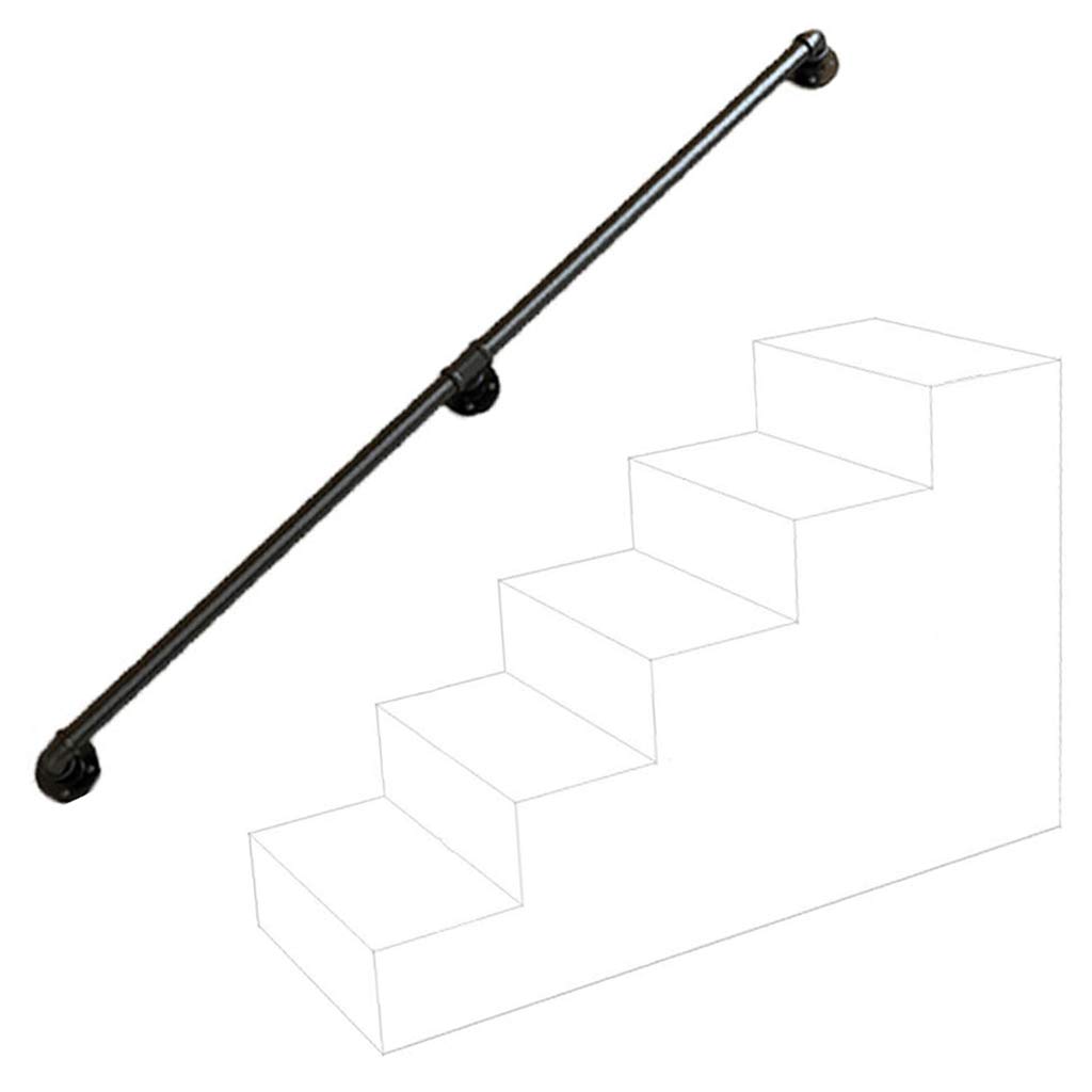Rampe de sécurité escalier intérieur et extérieur en métal noir avec support mural robuste