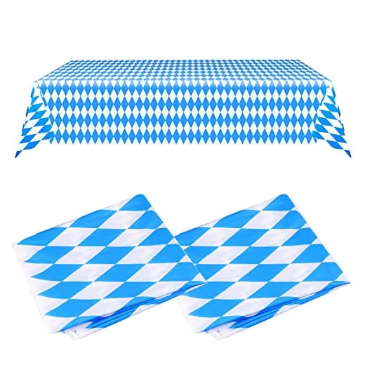 RUNEAY Lot de 2 nappes décoratives pour fête de la bière - Rectangle - En plastique bleu et blanc - Pour tente de bière - Festival Munich