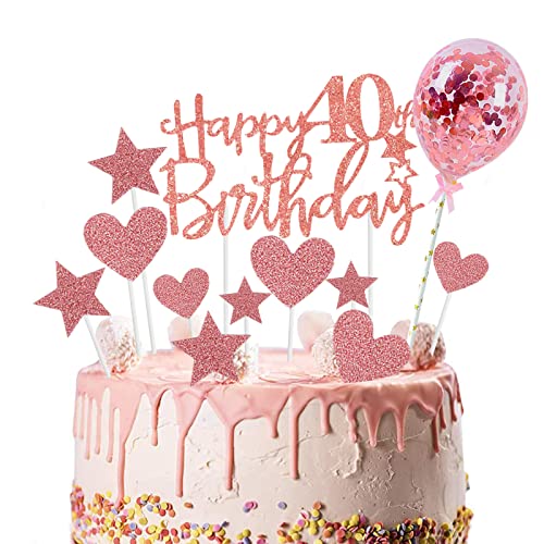 Decorazione Torta 40 Anni - Cake Topper Oro E Nero, Palloncini Coriandoli, Per Feste Di Compleanno - Foto 11