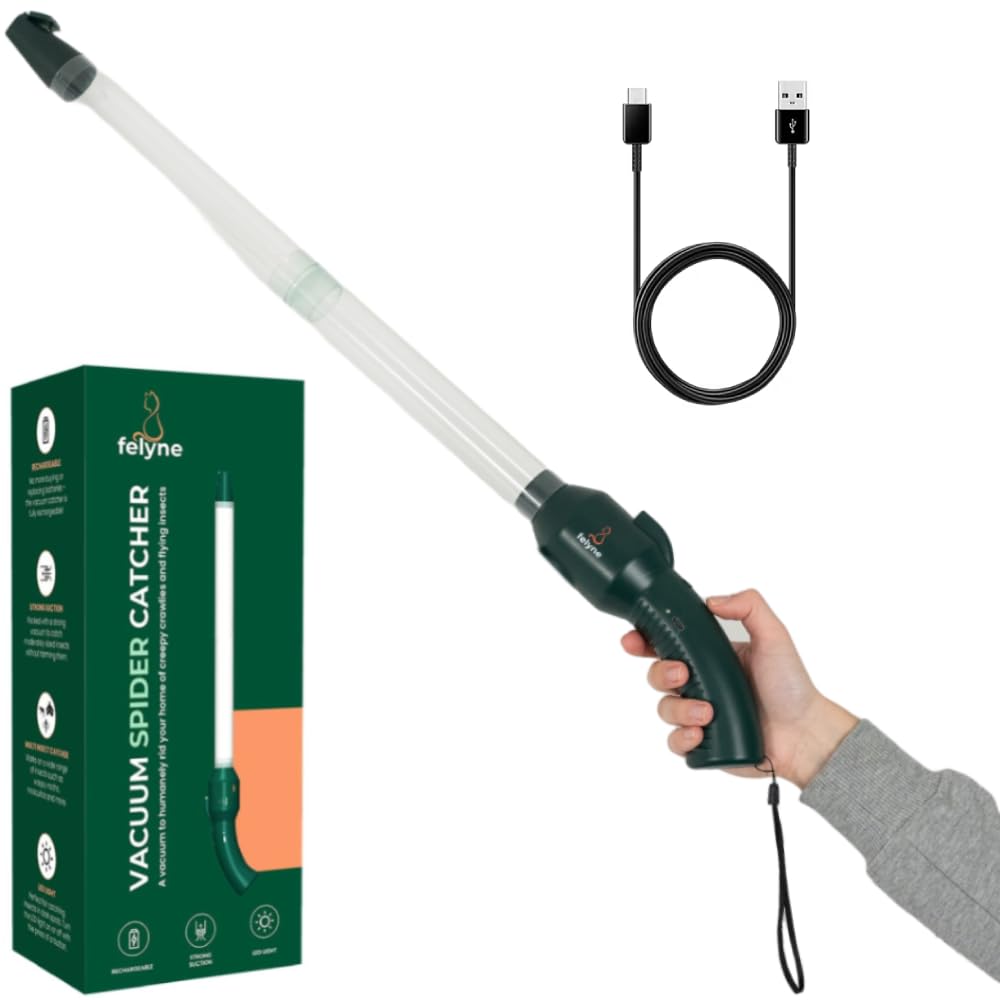 Rechargeable Bug & Spider Catcher Vacuum, Strong Suction, Long Reach, Handheld Insect Trap for Indoor & Garden, for Kids & Adults by Felyne