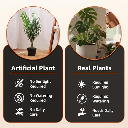 Image of amazon basics Artificial Areca Plant in Black Plastic Pot | Realistic 70 cm Faux Greenery | Durable Plastic | Stylish & Compact | Zero Maintenance | Indoor, Outdoor, Home & Office Decor