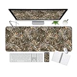 Desk Mat,Big Desk Pad,31.5 x 11.5in Extended Gaming Mouse Pad,Large Mouse Pad for Desk Rubber Base Mousepad with Stitched Edges,Keyboard Mouse Mat for Work Game Office Home - Forest Camouflage