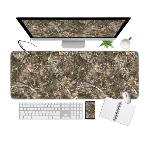 デスクマット、大きなデスクパッド、31.5 x 11.5インチの拡張ゲーミングマウスパッド、デスク用大型マウスパッド、縁がステッチされたゴムベースマウスパッド、仕事用ゲーム、オフィス、自宅用キーボードマウスマット - フォレストカモフラージュ