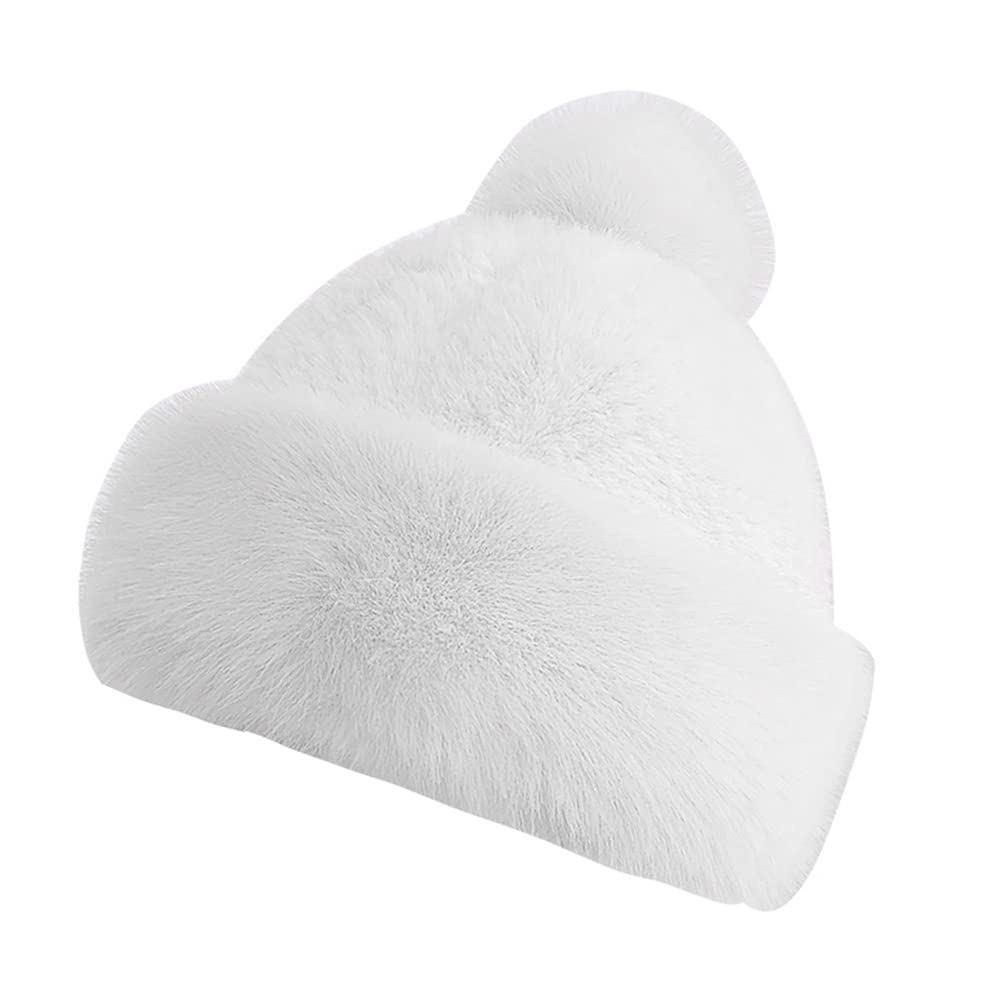 iSpchen Damenmütze Fellmütze Kunst Pelz Mütze Kunstpelzmütze Winter Warme Mütze Kunstfell Wintermütze Bommel Ohrenschutz Cap Mütze