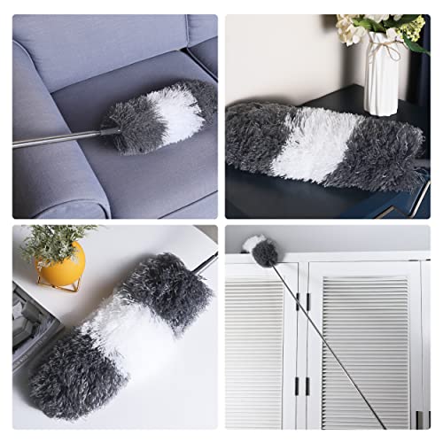 Image of Barebeauty Microfiber Feather Duster - an 100 inch Extendable and Bendable Long Handle Dusters for Dust and Cobweb Cleaning All-Round Home Cleaning, Grey