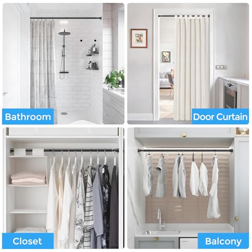 Image of Tension Curtain Rod Black Tension Rod 2pcs Spring Curtain Rod Non Slip Tension Rods For Windows 28 to 48 Inch No Drilling Adjustable Tension Rods of Curtain Window Closet Kitchen Wardrobe