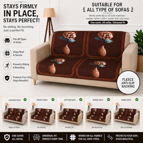 Image of Homerz Premium 'Luxe Series' Holland Velvet Sofa Cover | Smooth Finish | Anti-Skid Fleece Backing | Soft Touch Couch Protector for Living Room (Vase, 2 Seater, Seat Cover with Backrest)