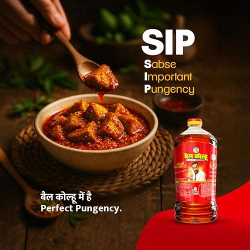 Image of Bail Kolhu Kachi Ghani Mustard Oil | Cold Pressed Sarso Tel (500ml, 1L, 2L, 5L) (2L Jar)
