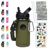 Canteenies Kids Water Bottle for School, 14 Oz, Straw Lid, Stickers, Scrunchie, Vacuum Insulated Sta