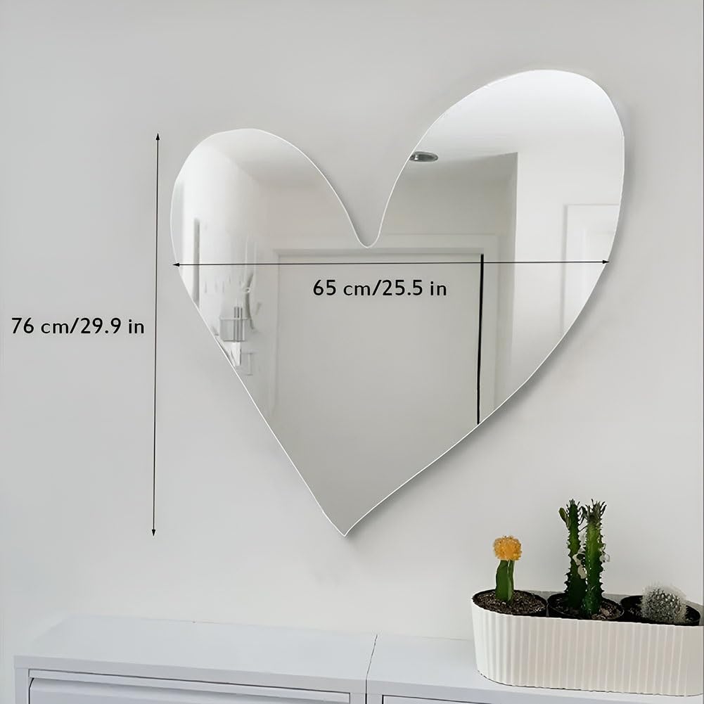 Specchio da Parete in Acrilico a Forma di Cuore, Grazioso Specchio Decorativo Senza Cornice, Autoadesivo Infrangibile e Facile da Installare(76x65cm-29.9x25.5in)