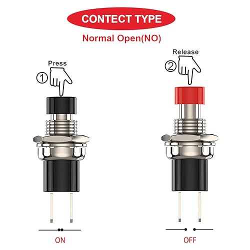 Vista 65 de 15 interruptores de botón redondos de 0.276 in rojo/verde, 1A, 250 V CA, 2 pines SPST ON OFF momentáneo, interruptor de botón con cables de terminal