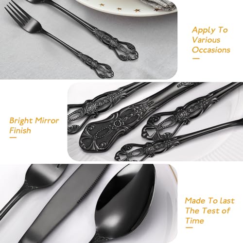 Gorgeous-Retro-Royal-Black-Silverware-Set-For-8OIULO-40-Pieces-Flatware-Service-8Stainless-Steel-Anti-rust-Dark-Fine-Vintage-Utensils-Forks-Spoons-KnifeAntique-Baroque-CutleryMirror-Dishwasher Gorgeous Retro Royal Black Silverware Set For 8OIULO 40 Pieces Flatware Service 8Stainless Steel Anti rust Dark Fine Vintage Utensils Forks Spoons KnifeAntique Baroque CutleryMirror Dishwasher