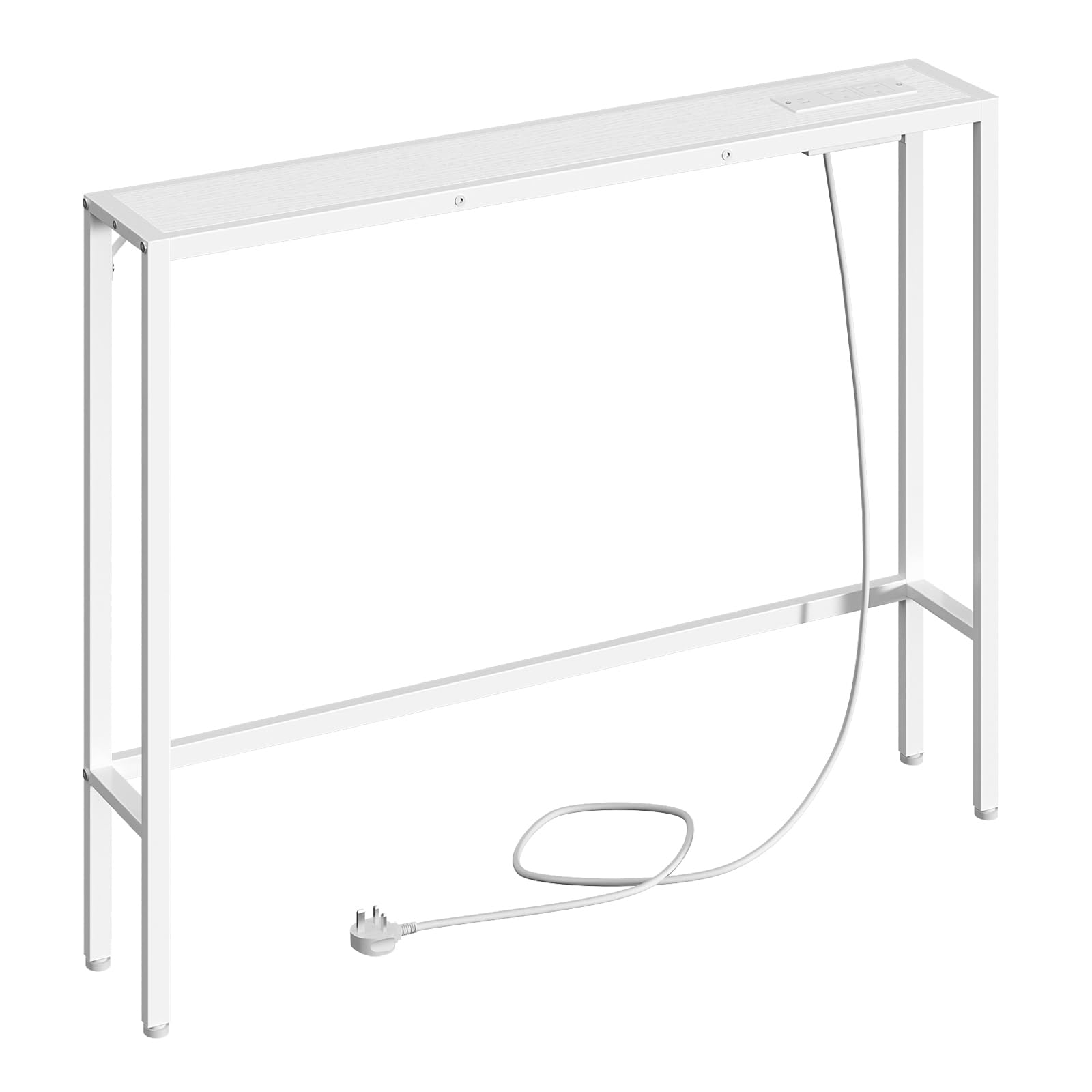 MAHANCRIS 100 cm Console Table, Hallway Table with Power Outlets and USB Port, Narrow Sofa Table, Long Behind Couch, Metal Frame, for Foyer, Living Room, White ACTWT968KE01