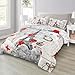 Bedbay Paris Comforter Set Queen Size Eiffel Tower Bedding French Style Romantic Paris Bedding Set Red Rose Flowers Printed 4-Piece Soft Microfiber Girls Women Paris Room Decor (Red,Queen)