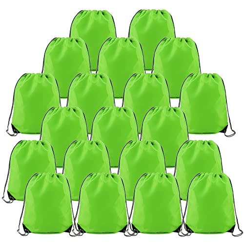 Image of BeeGreen 20 Pieces Green String Bags Bulk Lightweight Durable Drawstring Gym Backpacks for Christmas Travel Sports Plain Cinch Storage Sackpack Bags for Women and Men