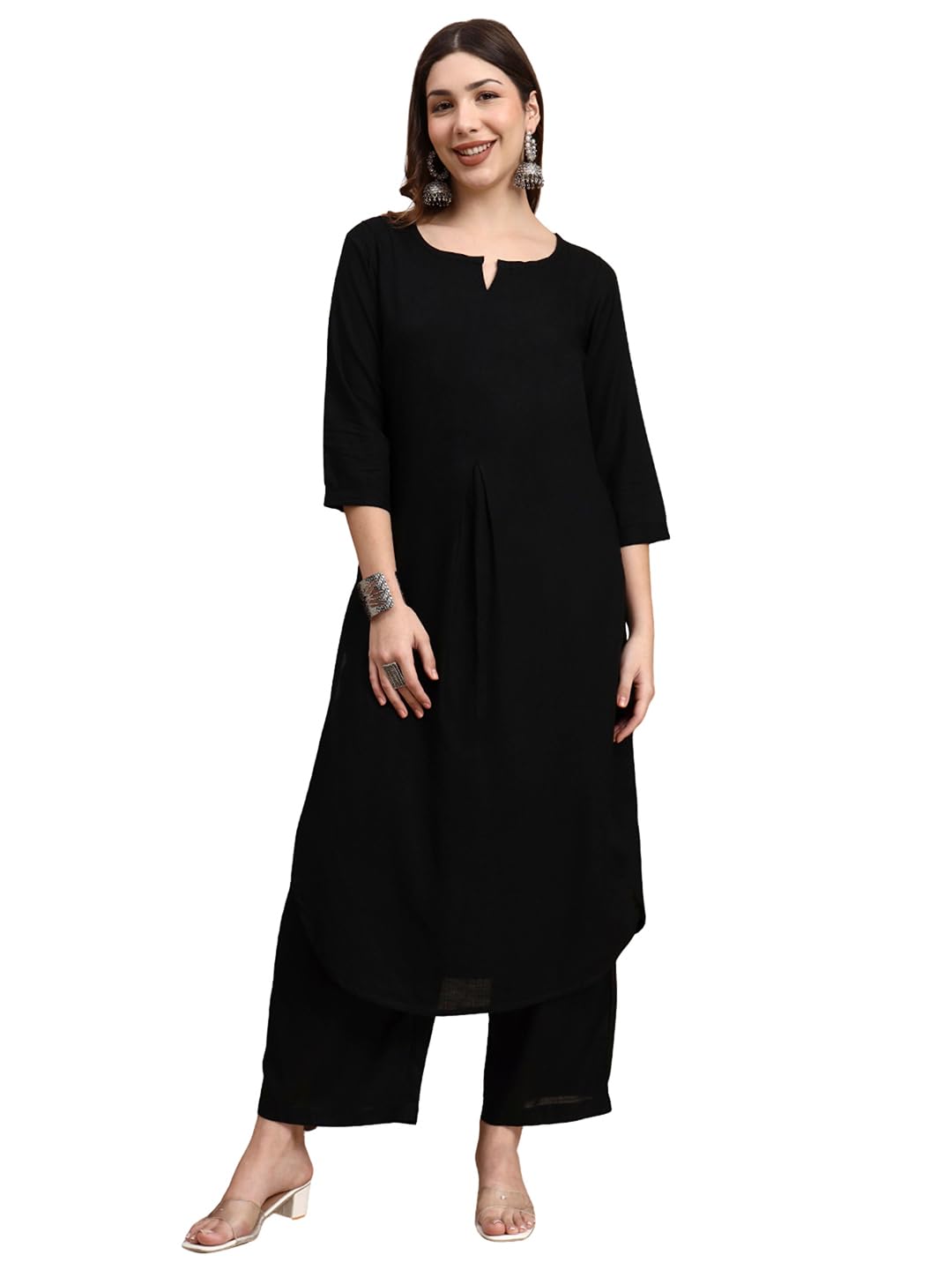 idalia Rayon Solid Straight Brown Kurta Set for Women with Palazzo 3/4 Sleeve, Round V Neck Designer Kurta with Palazzo Pant Set-picture-33