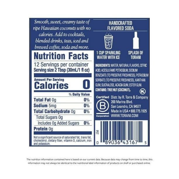 Torani Syrup, Coconut, 12.7 Ounce Bottle