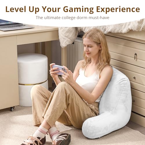 Image of Sasttie Reading Pillow for Bed, Back Pillow for Sitting Up, White | 18 inch Backrest Support Cushion for Couch, Sofa, and Floor, Dorm Essentials, OEKO-TEX, Adjustable Down Alternative Fill