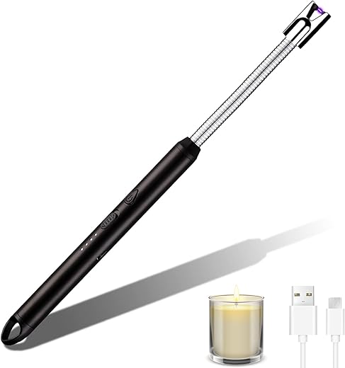 Bar Arc Electric Lighter With Longer Neck, Safety Lock - Candlestick Gadgets, USB Charged, Plasma for Kitchen, Stove, Camping, Fireworks, Fireplace (Black)