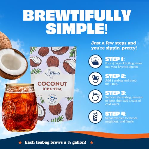 Image of HTeaO Iced Tea Bags - Makes 8 Gallons - Texas Style - Black Tea (Coconut)