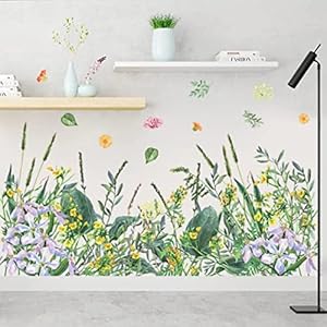 Rjjrr Groene planten kleine bloemen en gras plint zelfklevende muurstickers slaapkamer veranda decoratieve muurstickers…
