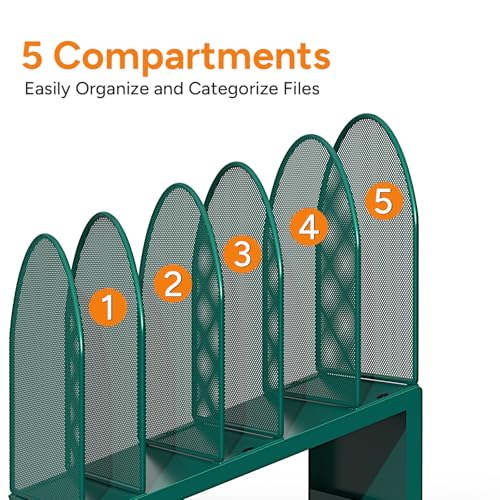 Image of File Organizer for Desk, File Folder Organizer with 5-Section Vertical Rack, Suitable for Home Office Document Organization and Storage (Green)