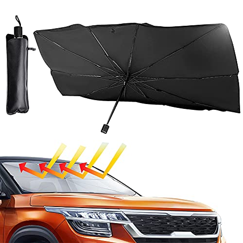Car Windshield Sun Shade Umbrella - Universal Foldable Car Umbrella Sunshade Block UV, Heat - Windshield Cover for Trucks SUVs Cars - Automotive Interior Sun Protection