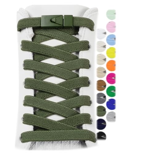 Stepace 2 Paires Lacets Élastiques,8mm Sans Laçage Pour Enfants Et Adultes Vert Armée 120