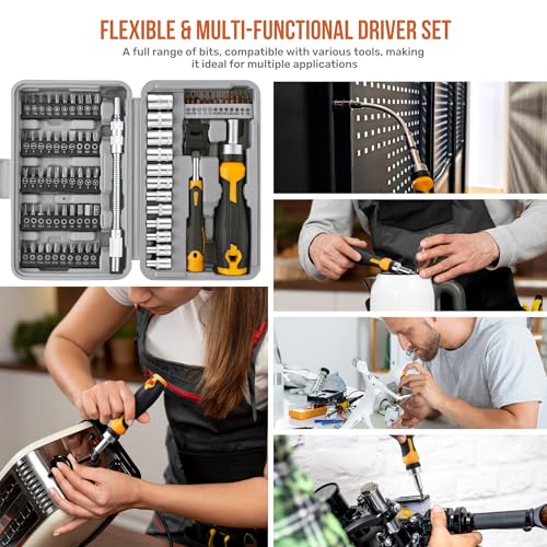 Image of Hi-Spec 79pc Multi Screw Driver Bit Set and 1 /4 inch Socket Set with Handles. Flexible Extension, Precision, Torx and Tamperproof 1 /4 inch Hex Screwdriving Bit Accessories in a Case
