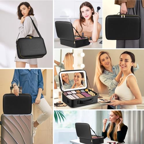 Jjhxr HD902-BLACK 15''X11'' Large Capacity Makeup Bag With Led Mirror thumb #5