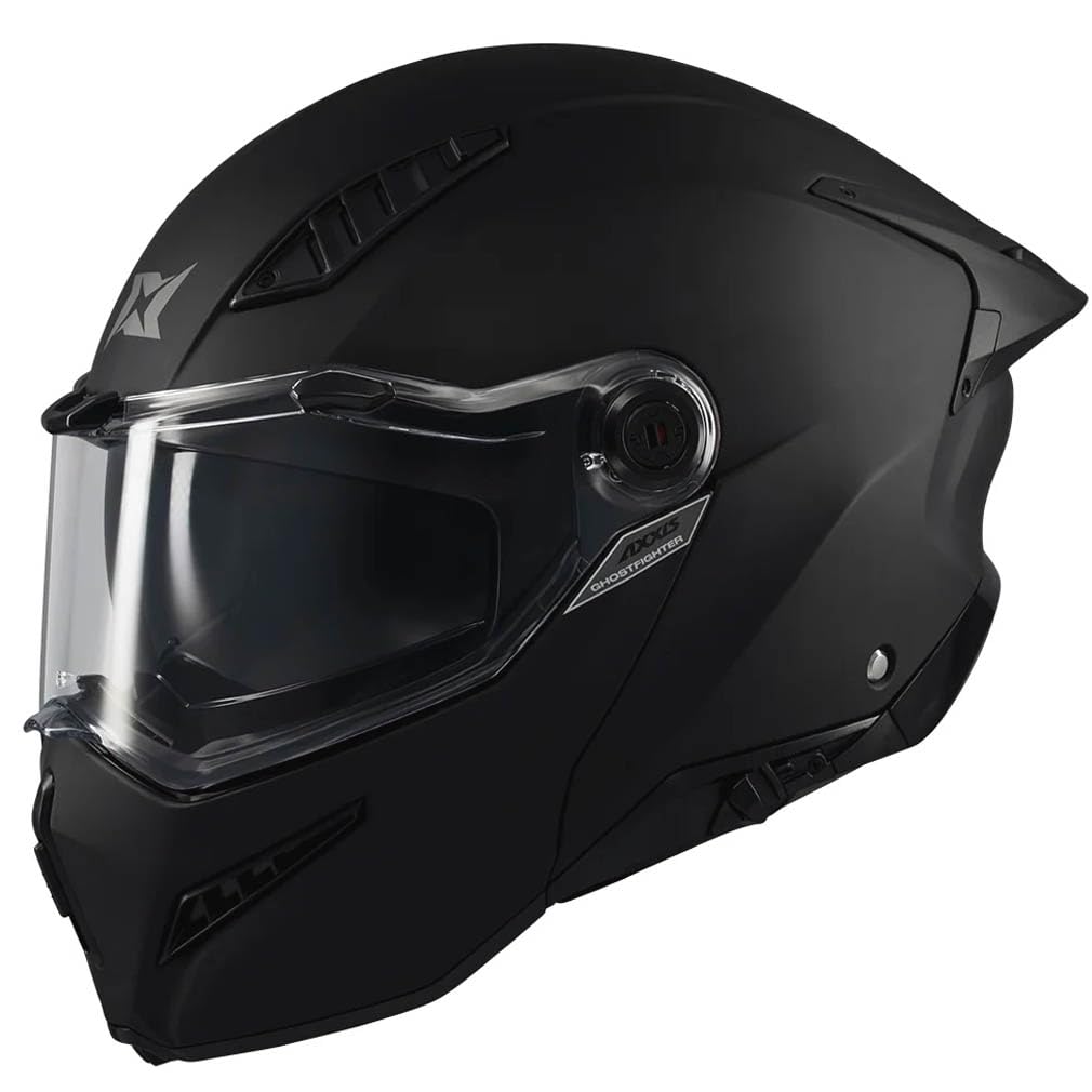 AXXIS Ghostfighter SV Negro Mate - Casco de Moto Modular Abatible Diseño Streetfighter con Visor Solar - Unisex Hombre y Mujer - Homologado P/J ECE 22.06