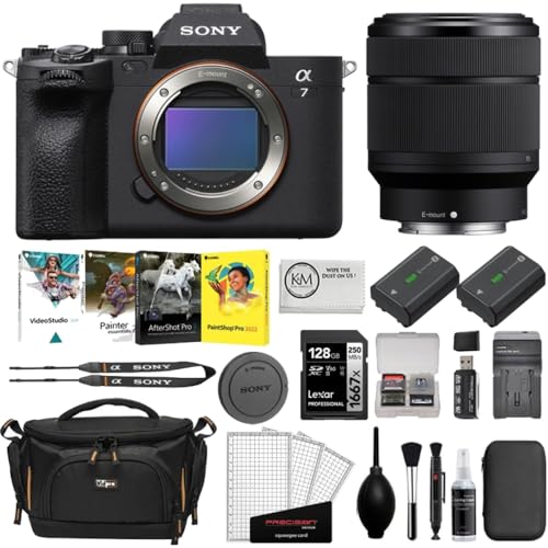 Sony a7 IV Mirrorless Camera with 28-70mm f/3.5-5.6 II Lens Bundle with 128GB Card + Corel Photo Bundle + UV Filter + Extra Battery + Battery Charger + Deluxe Cleaning Kit + Camera Bag (13 Items)