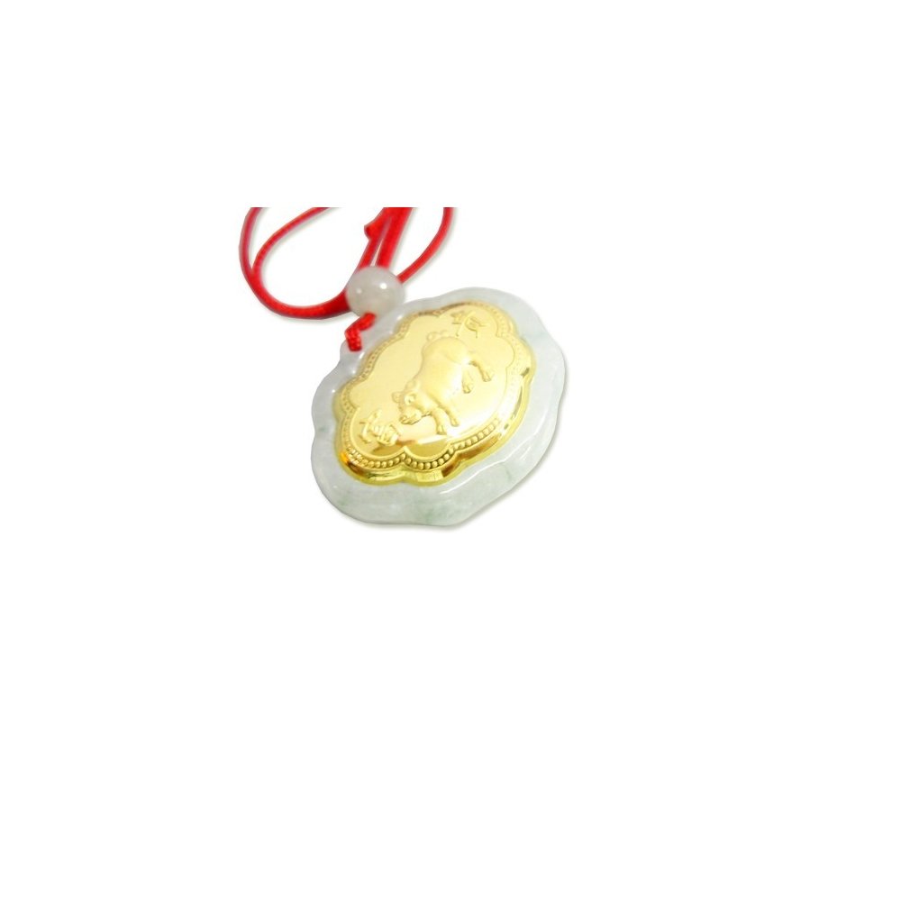 Natural Jade Agate 24k Gold Zodiac Pig Necklace